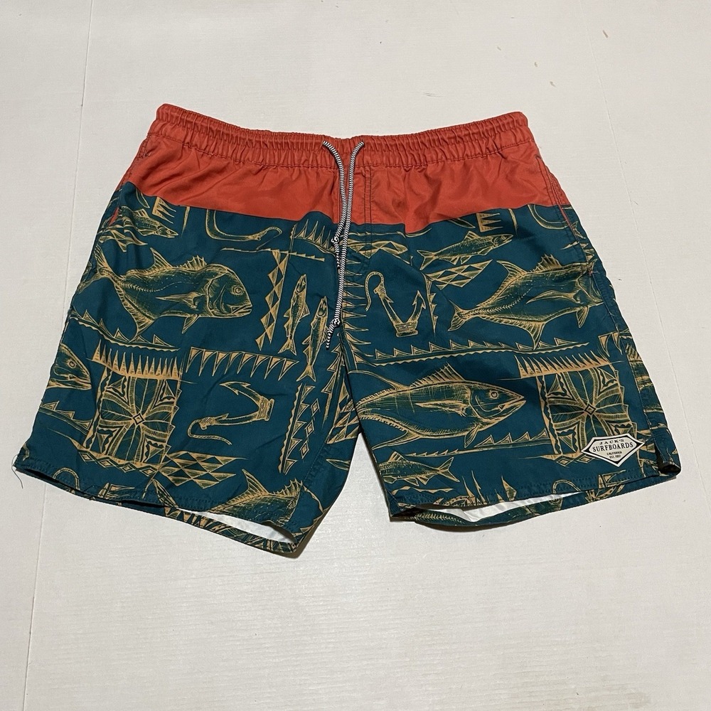 Jack's Surfboards Fish Print Swim Trunks Men's Large Tropical Board Shorts 6"